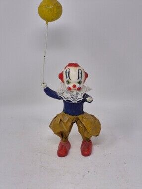 Vintage Paper Mache Clown Holding A Balloon
